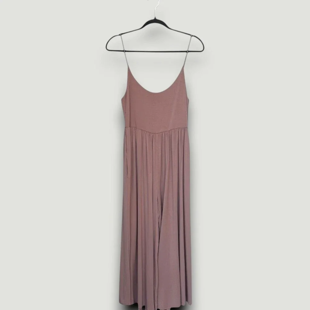 Ooh La Luxe Womens‎ Jumpsuit Mauve Tan M Wide Leg Lounge Boho Chic Minimalist